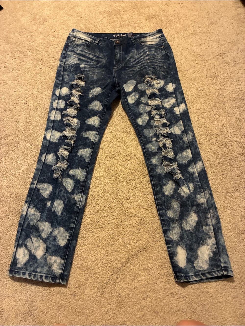 VIP Jeans Bleached Distressed Skinny Jeans - Dark Blue